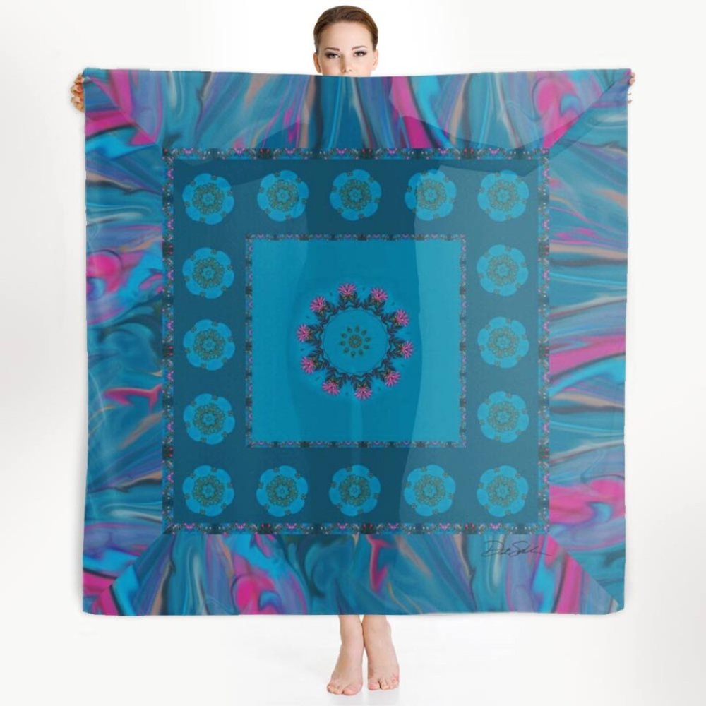 Hawaiian Sand Dollars Pschedelic Blue Extra Large Chiffon Scarf Wrap
